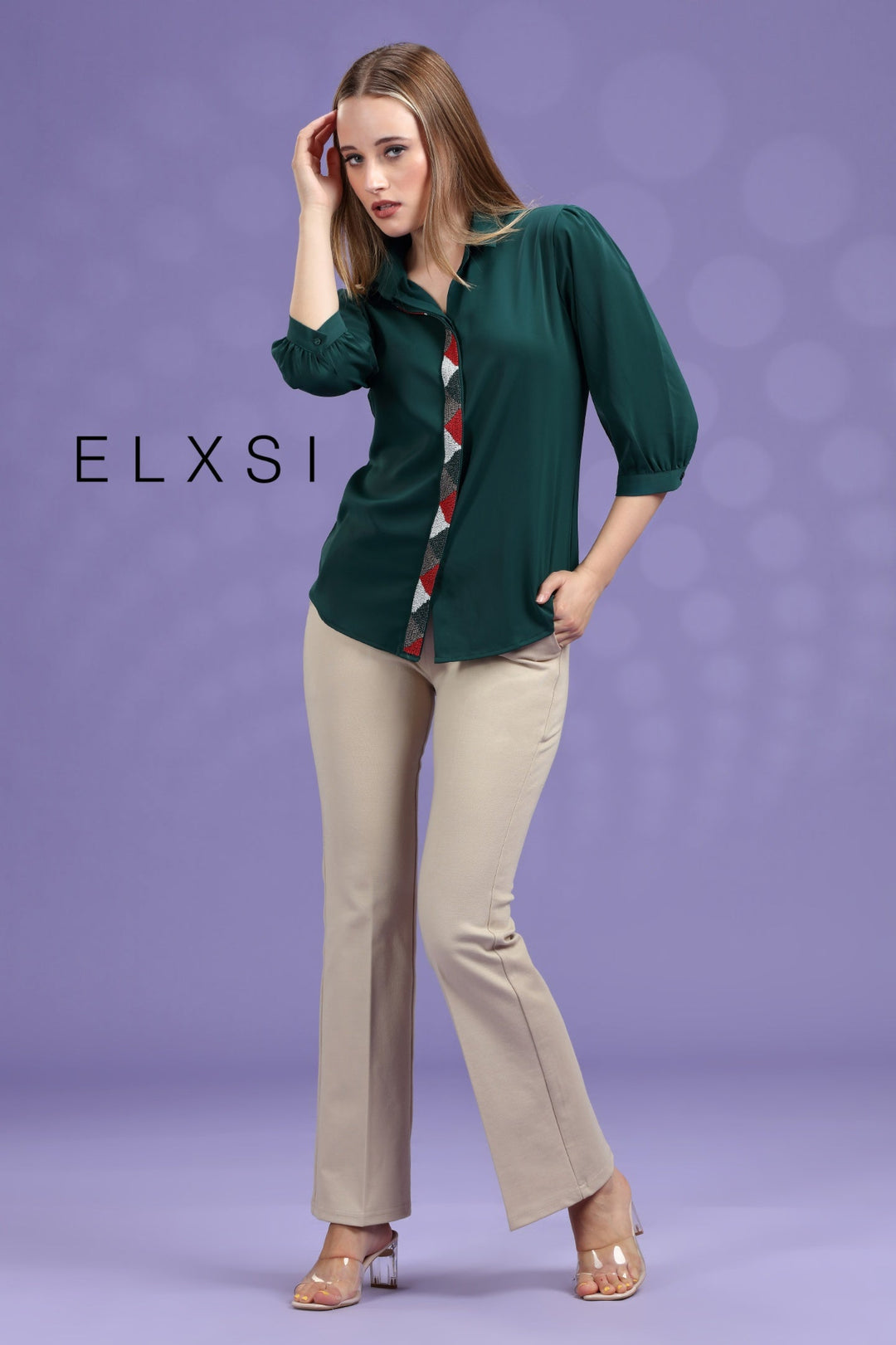 Women's Shirt | Green | Casual wear | Office Wear | Party Wear | Elxsi 