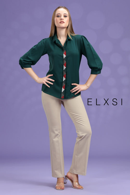 Women's Shirt | Green | Casual wear | Office Wear | Party Wear | Elxsi 