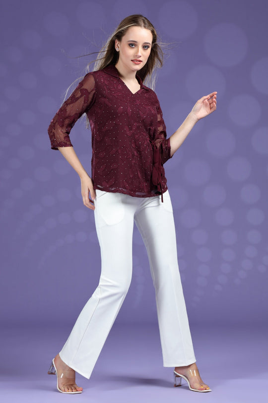 Women's Top | Wine | Casual wear | Office Wear | Party Wear | Elxsi 