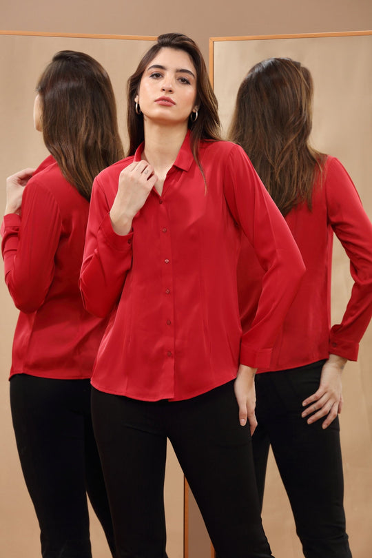 Women's Solid Office wear Red Shirt