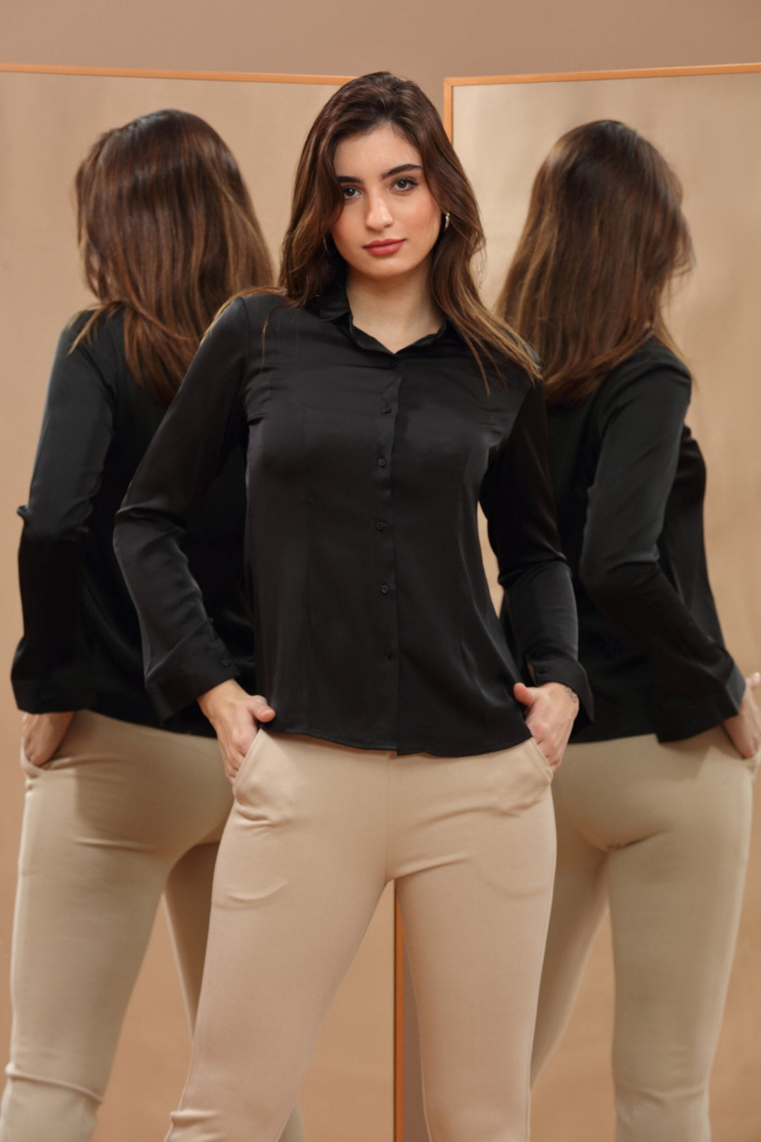 Women's Solid Office wear Black  Shirt