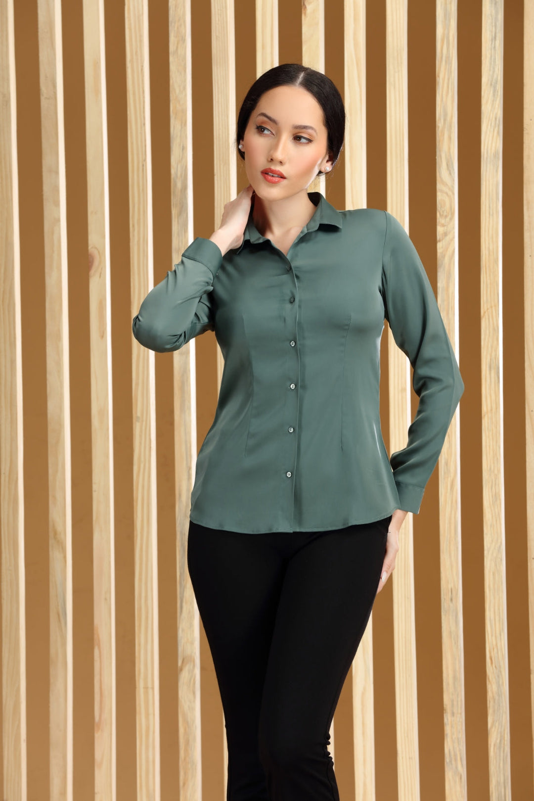 Women's Solid Office wear Green Shirt