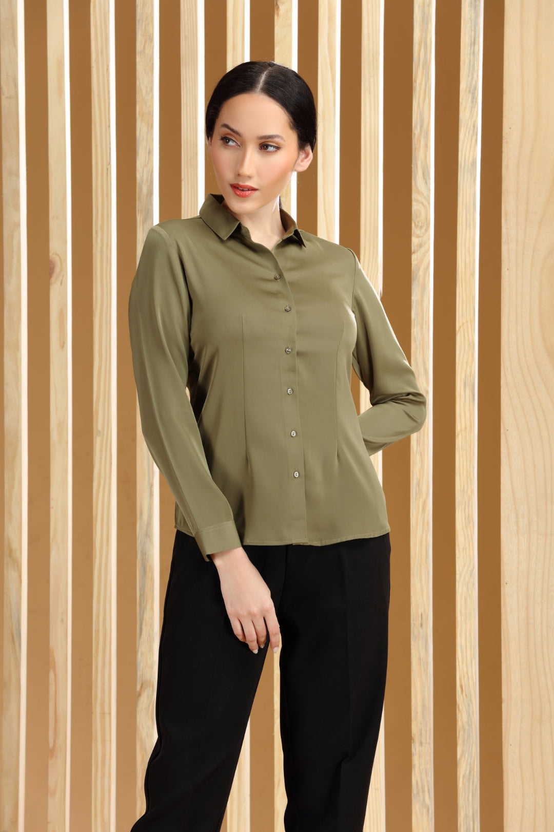 Women's Solid Office wear Mehndi Shirt