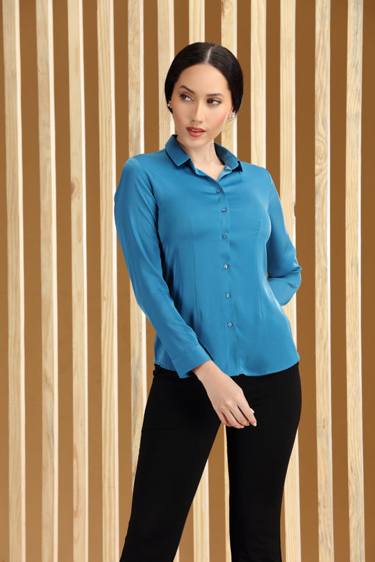 Women's Solid Office wear Royal Blue  Shirt
